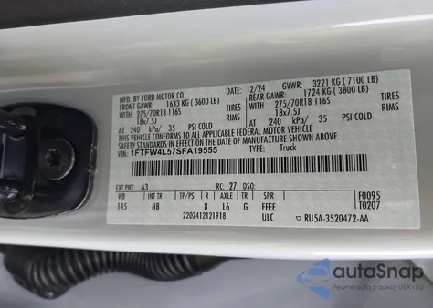 2025 Ford F-150 Tremor z USA, uszkodzony, nr VIN 1FTFW4L57SFA19555